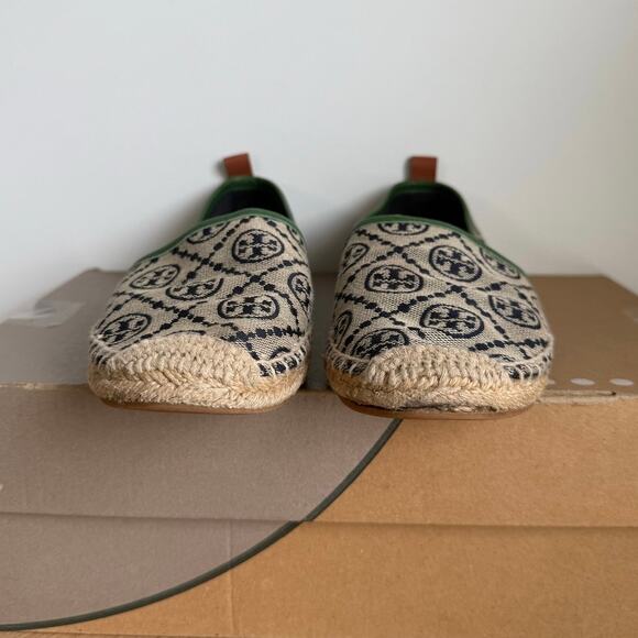 Tory Burch T Monogram Navy Blue/Green Espadrilles Women Flats - W 7.5 - Picture 10 of 13